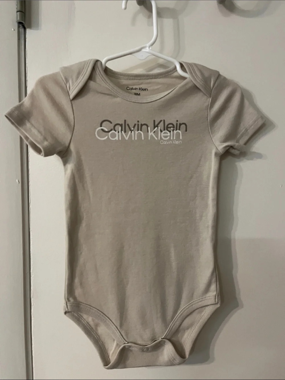 Calvin Klein Beige Logo Baby One-Piece Bodysuit